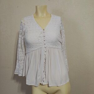 Shyanne White Lace Bell Sleeve Button Front Peplum Top Fairycore XS